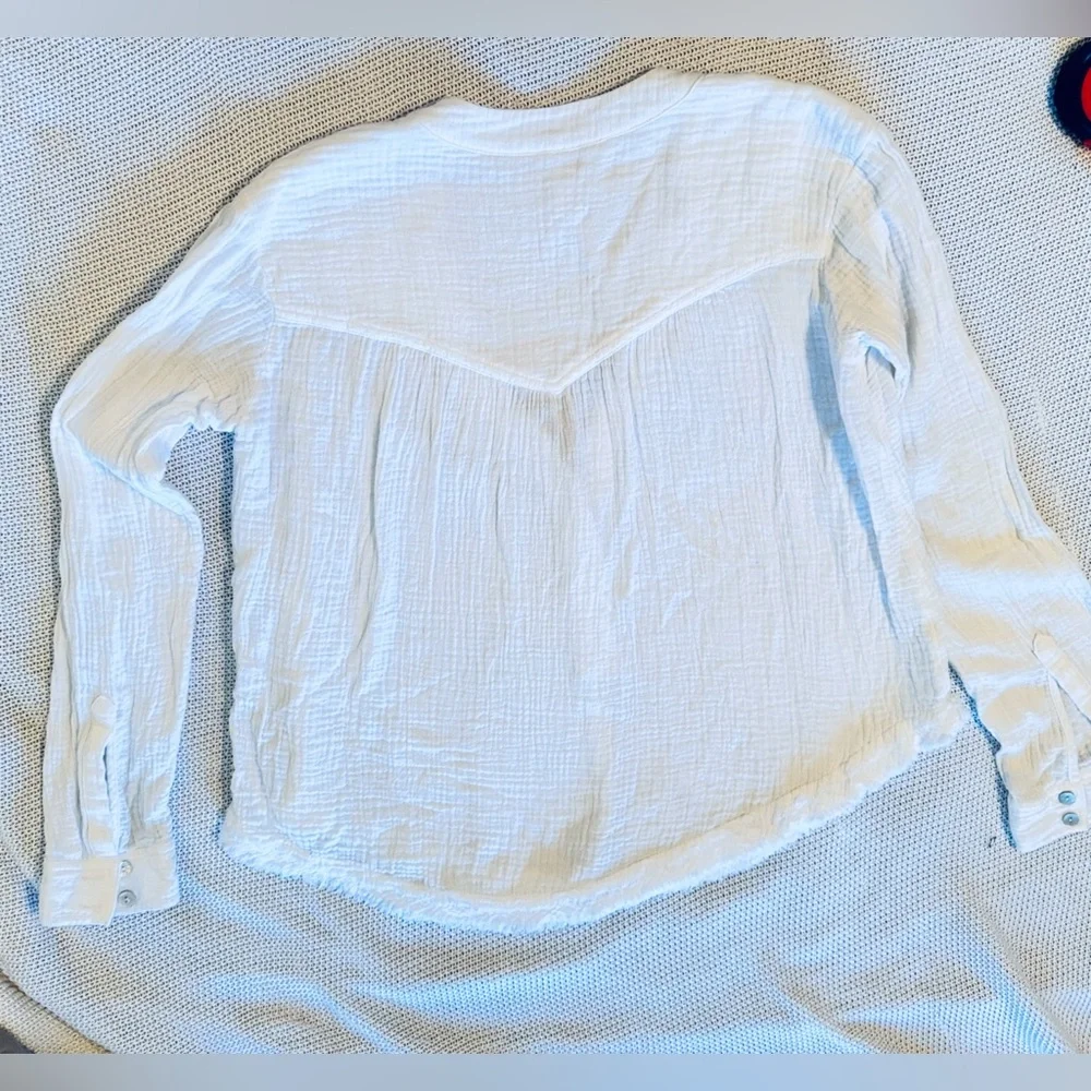 FREE PEOPLE White Cotton Gauze Textured Blouse Boho Top